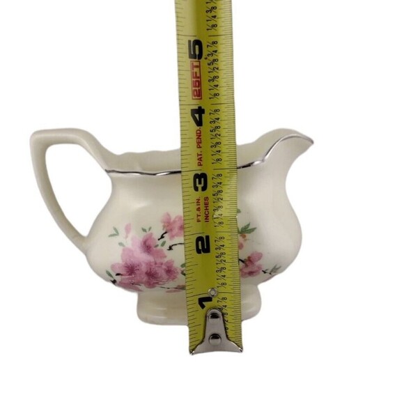 Vintage WS George Gravy Boat Silver Trim Pink Floral Buds Creamer Crazing READ - Picture 6 of 10
